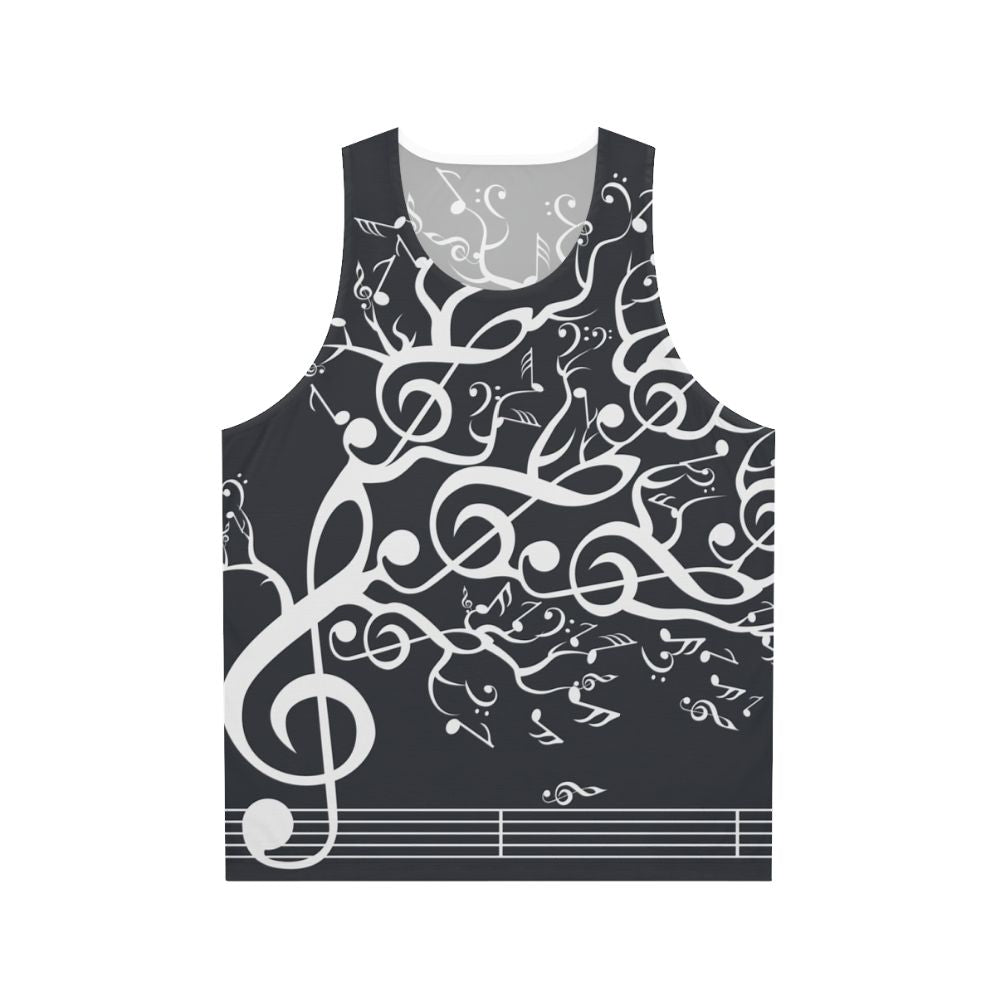 White unisex tank top with nature and music design