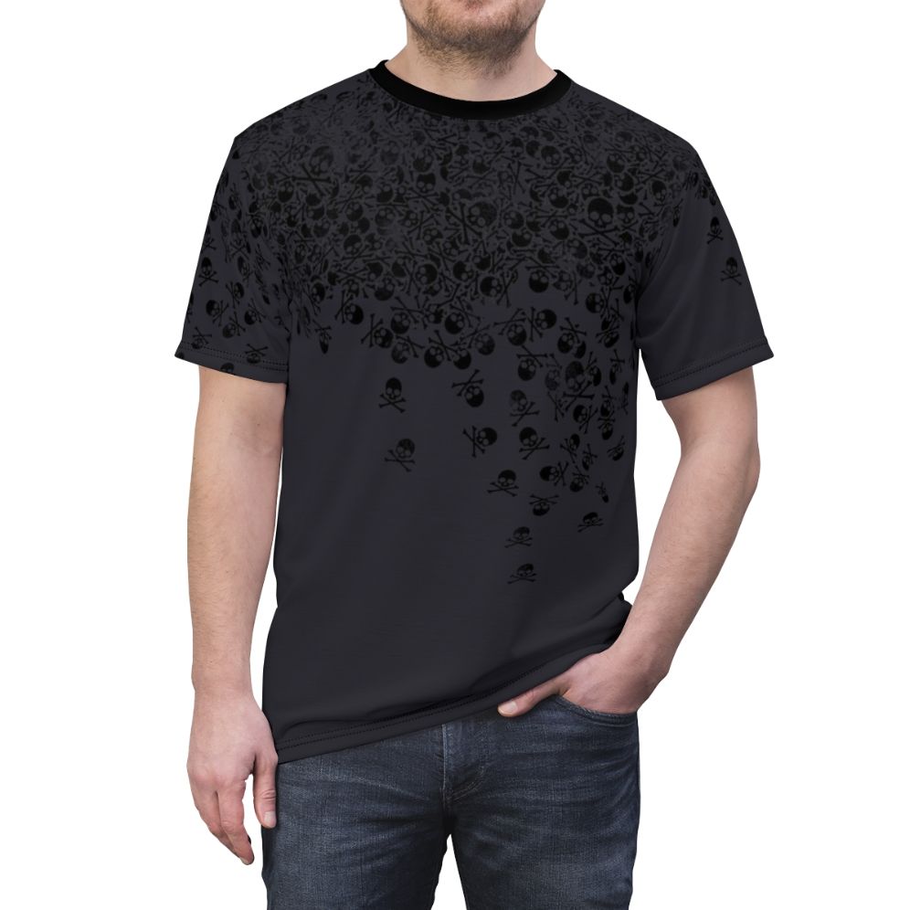 Noctis-themed t-shirt with a skull and crossbones design for Final Fantasy fans and gamers. - men front