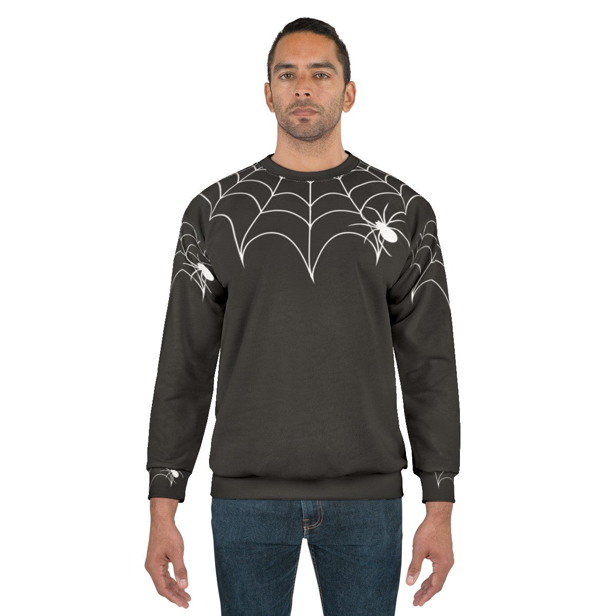 Black Widow Spider Web Collar Halloween Sweatshirt - men