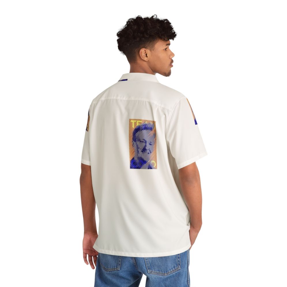 Conan O'Brien Team Coco Blue Orange Hawaiian Shirt with line art portrait - People Back