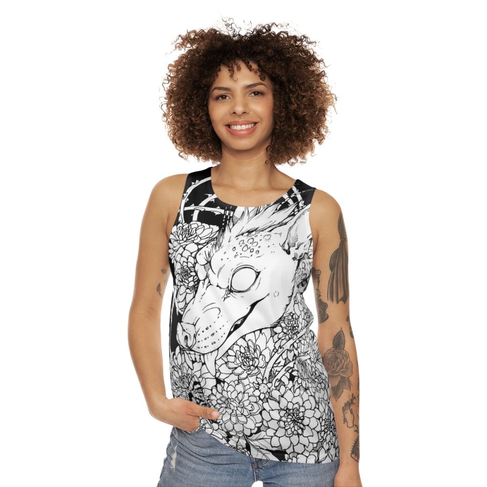 Chupacabra Unisex Tank Top with Floral Design - women