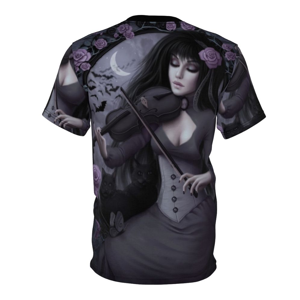 A dark and romantic t-shirt design featuring a violinist, moon, and other gothic fantasy elements. - Back