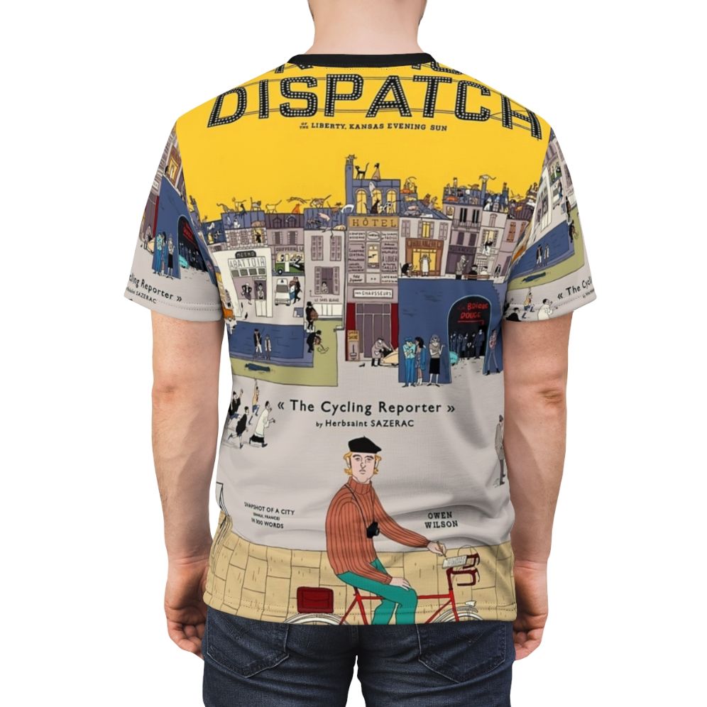 Stylish French Dispatch inspired cycling t-shirt with movie design - men back