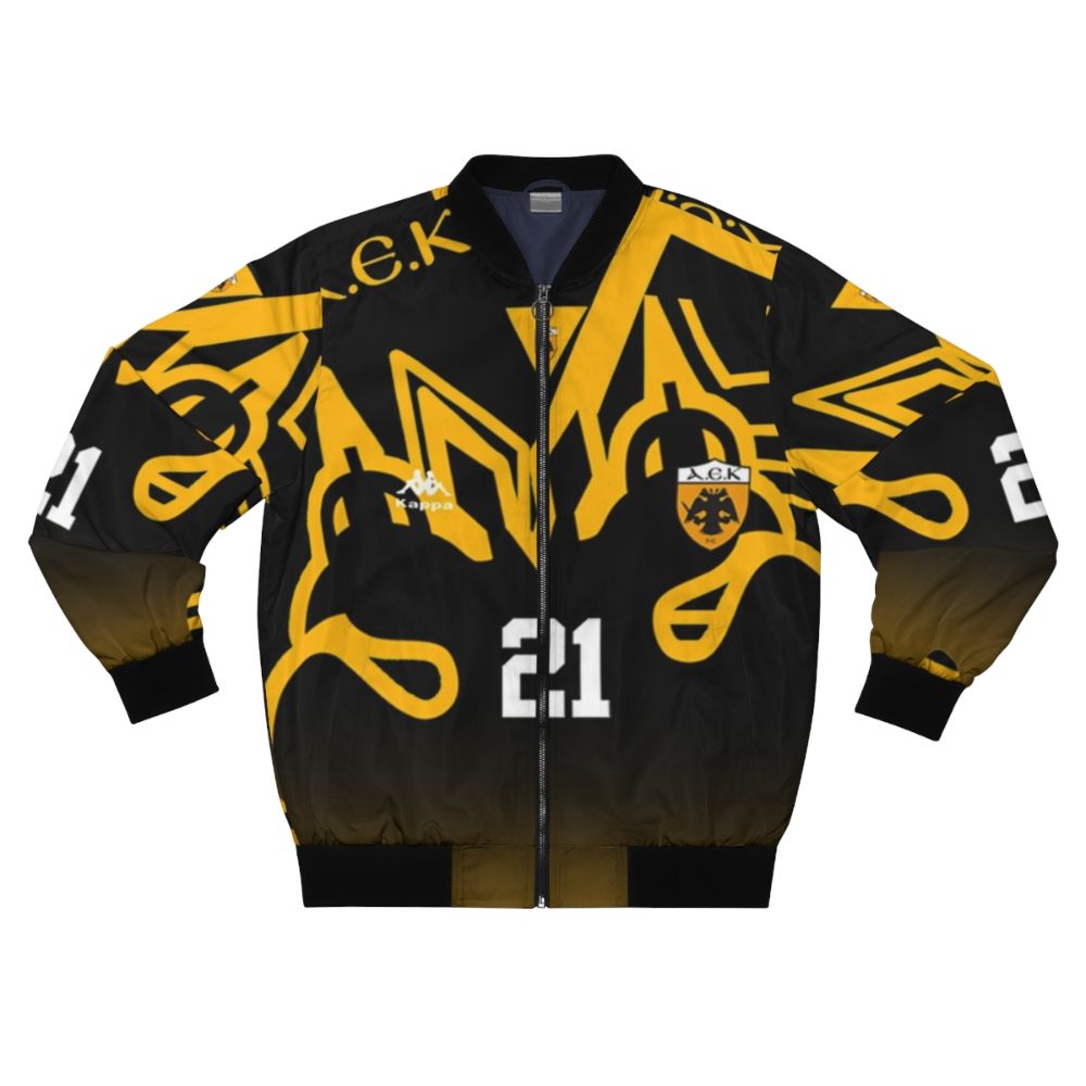 Retro 1997 AEK Athens bomber jacket with vintage football/soccer design