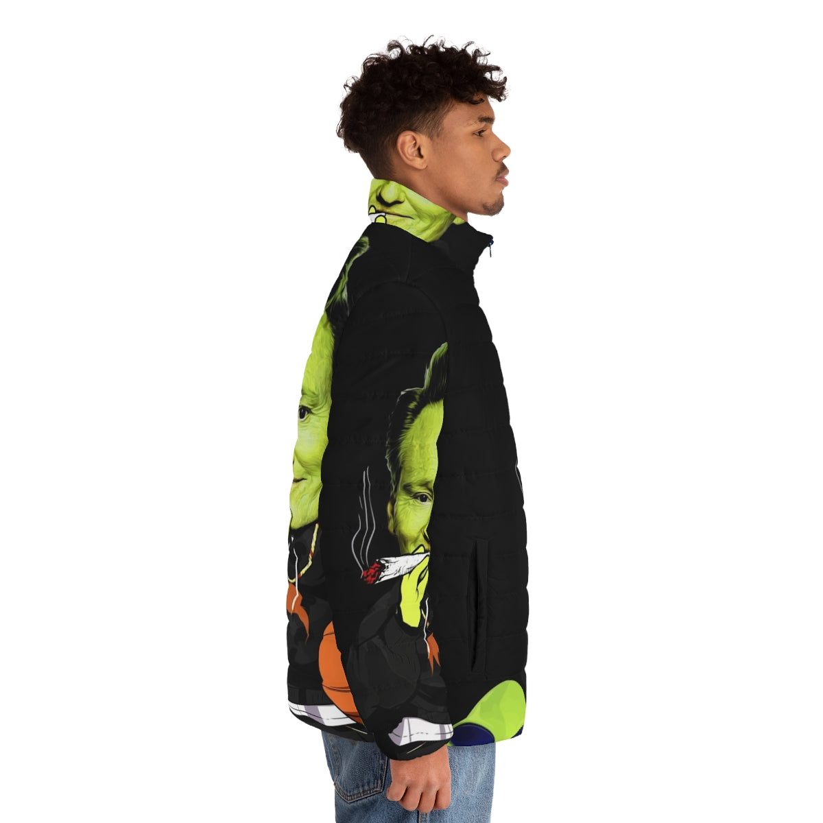 Team Coco Out of Space Puffer Jacket featuring an alien and space-themed design - men side right