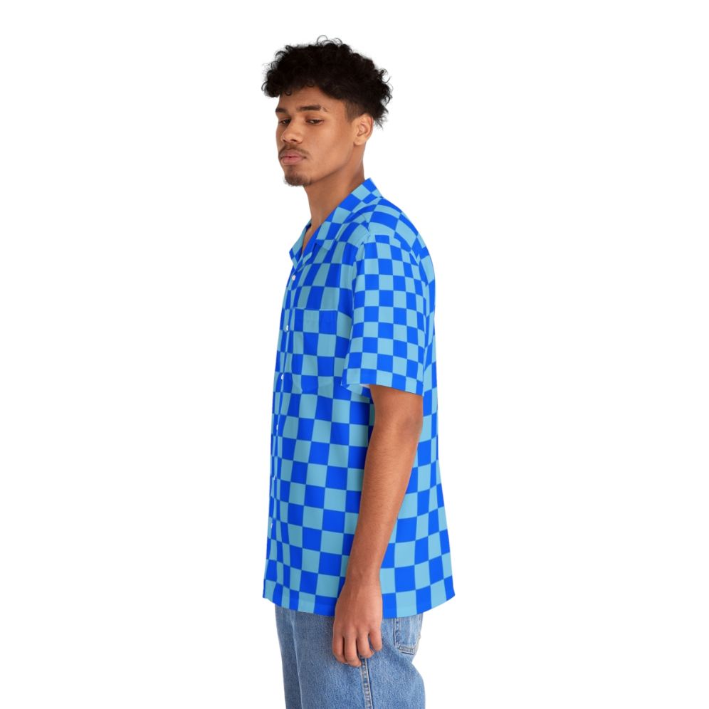 Baby Blue and Brandeis Blue Checkered Hawaiian Shirt - People Left