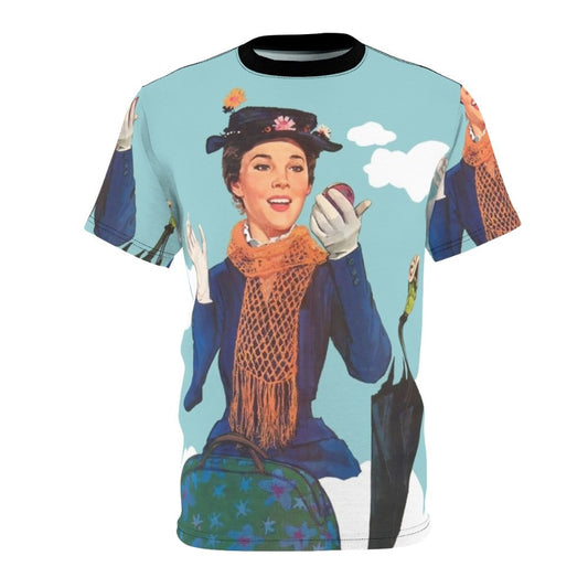 Vintage-inspired Mary Poppins t-shirt featuring the iconic parrot umbrella and Julie Andrews