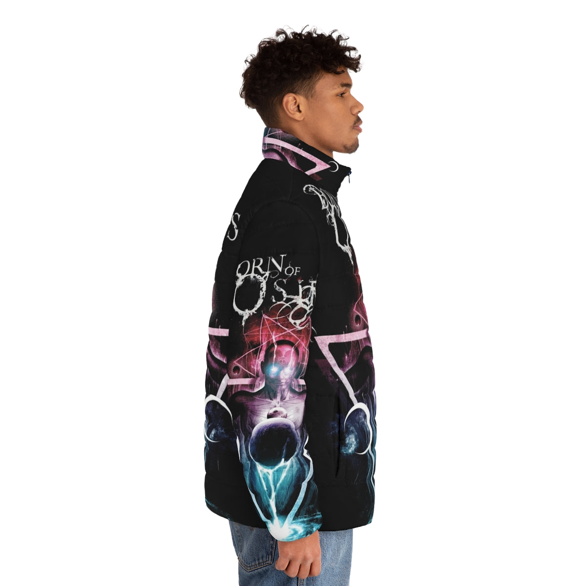 Born of Osiris Abstract Chaos Puffer Jacket, metal band-inspired winter outerwear - men side right