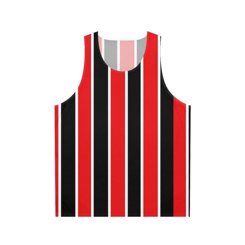 Red, white, and black striped unisex tank top