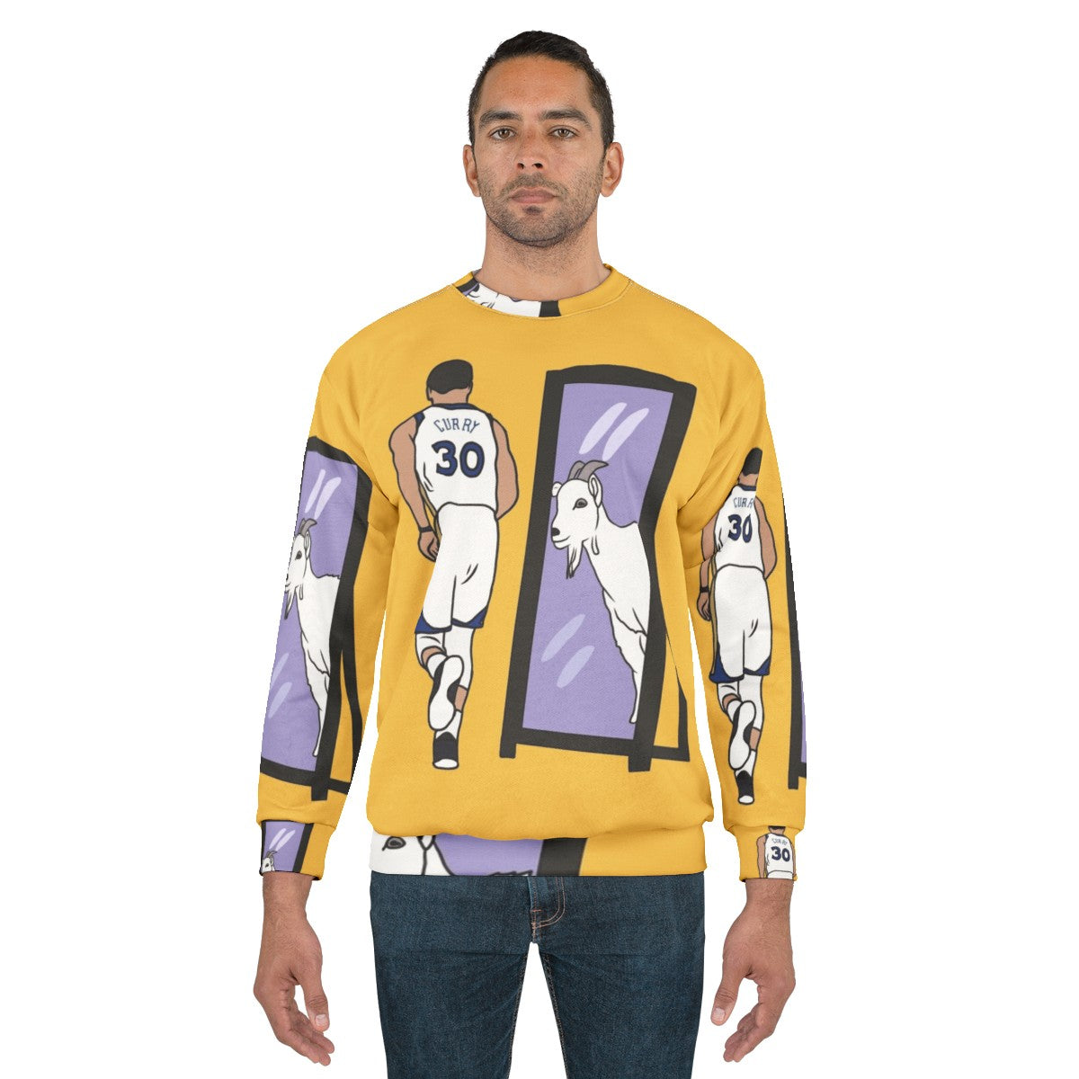 Steph Curry "GOAT" Sweatshirt featuring three-point shooting and Golden State Warriors graphics - men