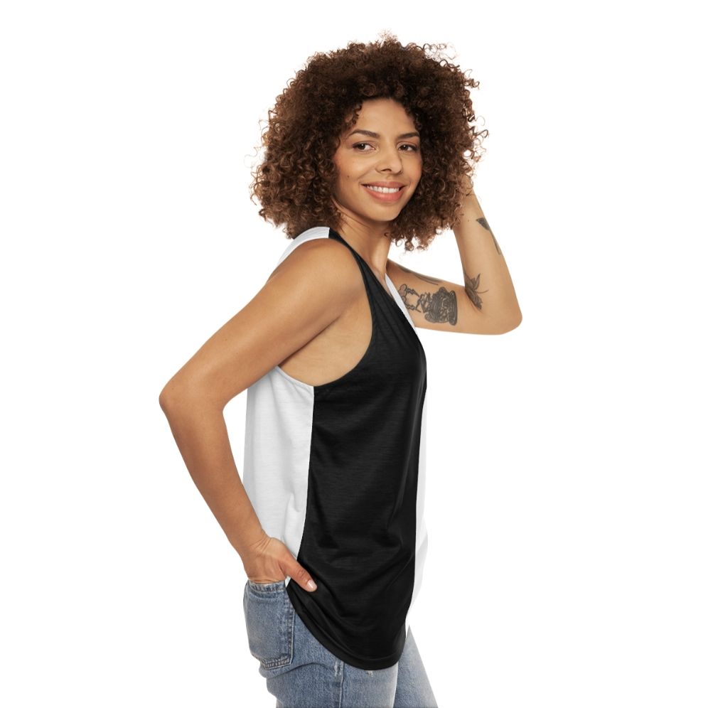 Monochrome half black half white unisex tank top - women side