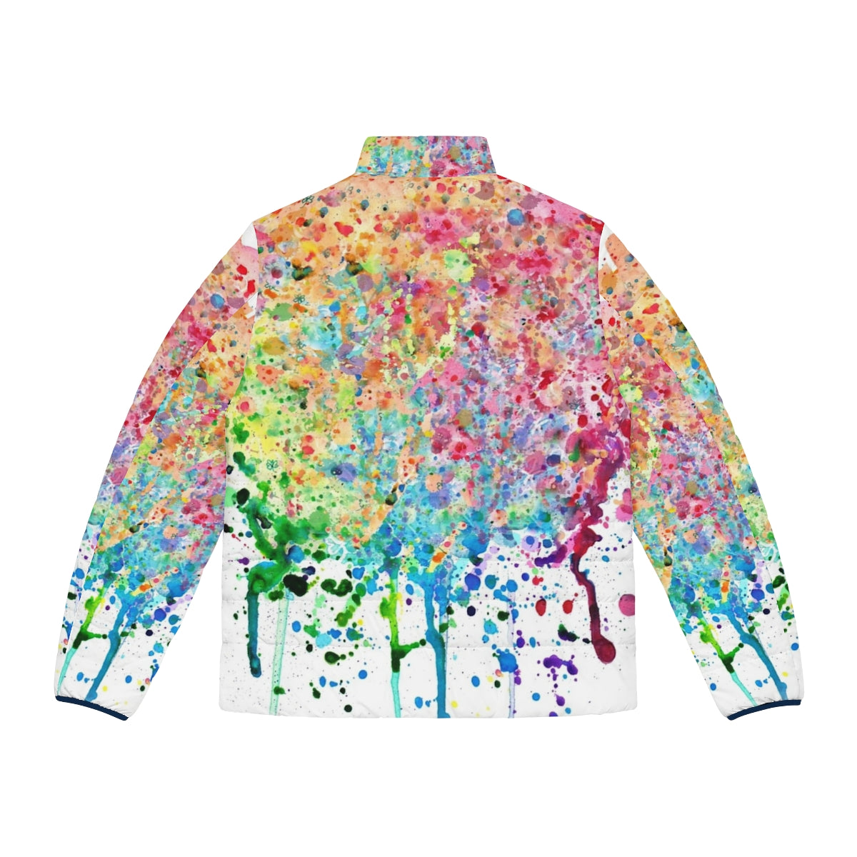 Colorful rainbow paint splatter puffer jacket - Back