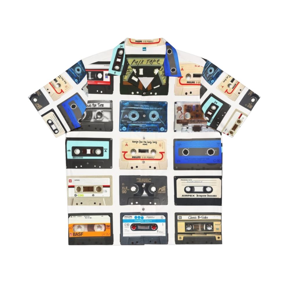 Retro Music Hawaiian Shirt with 80s Inspired Cassette Tape and Boombox Design