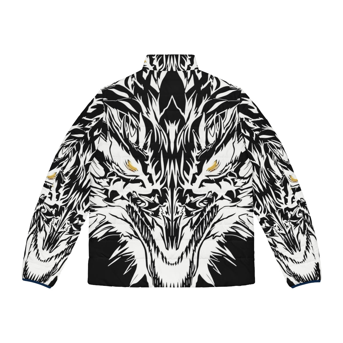 White dragon with yellow eyes tattoo design on cozy puffer jacket - Back