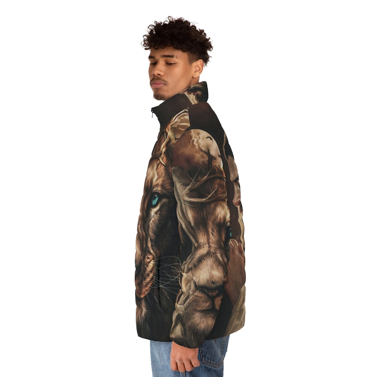 Jesus Pray and The Lion of Judah Puffer Jacket - men side left