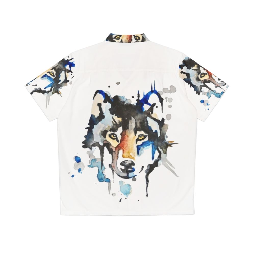 Watercolor Wolf Hawaiian Shirt - Back