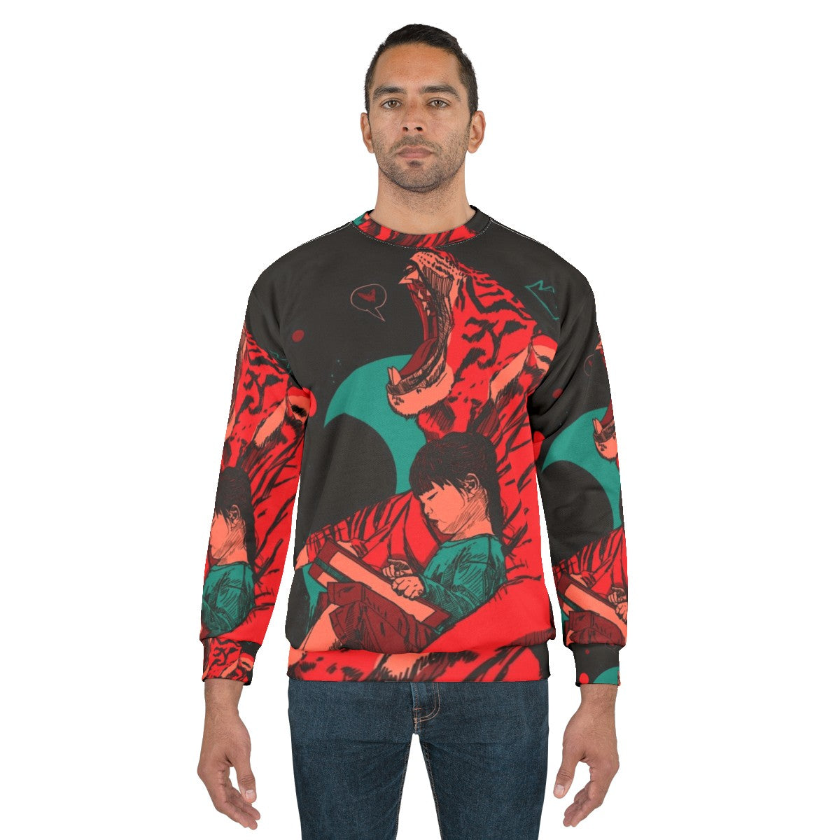 Tiger and girl sweatshirt with fantasy and imagination design - men