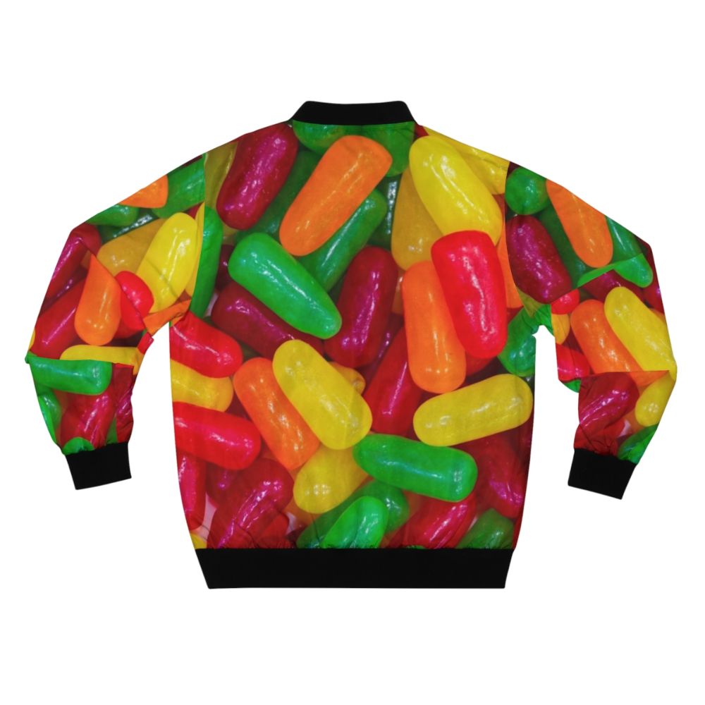 Colorful Mike and Ikes candy in a bomber jacket design - Back