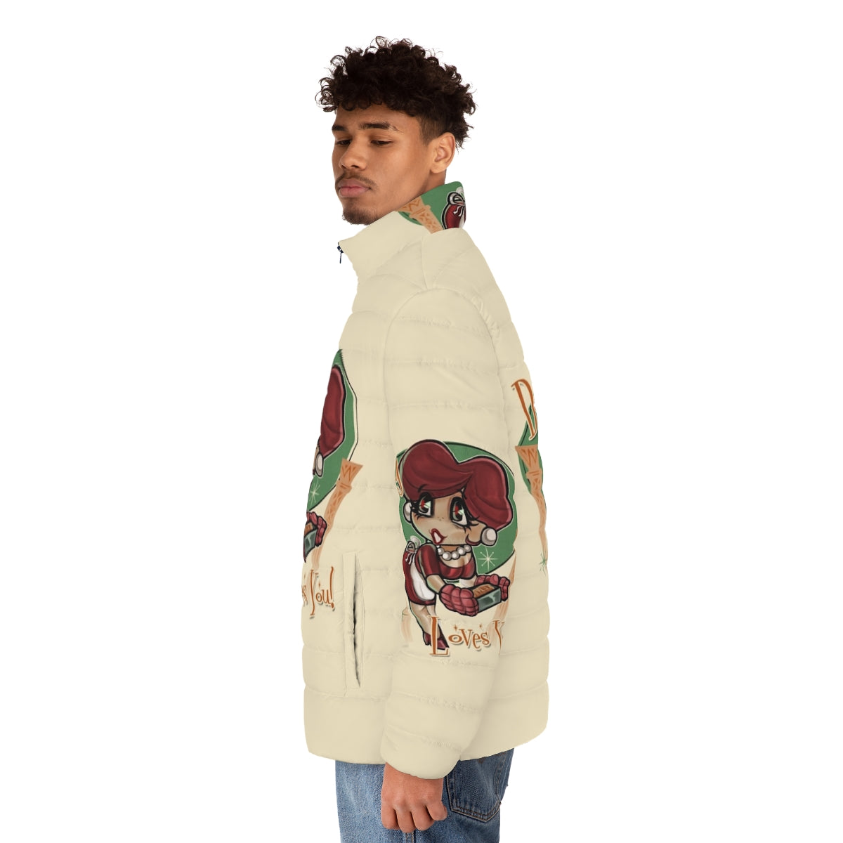 Darcy Retro Puffer Jacket with 1950s-inspired chibi design - men side left