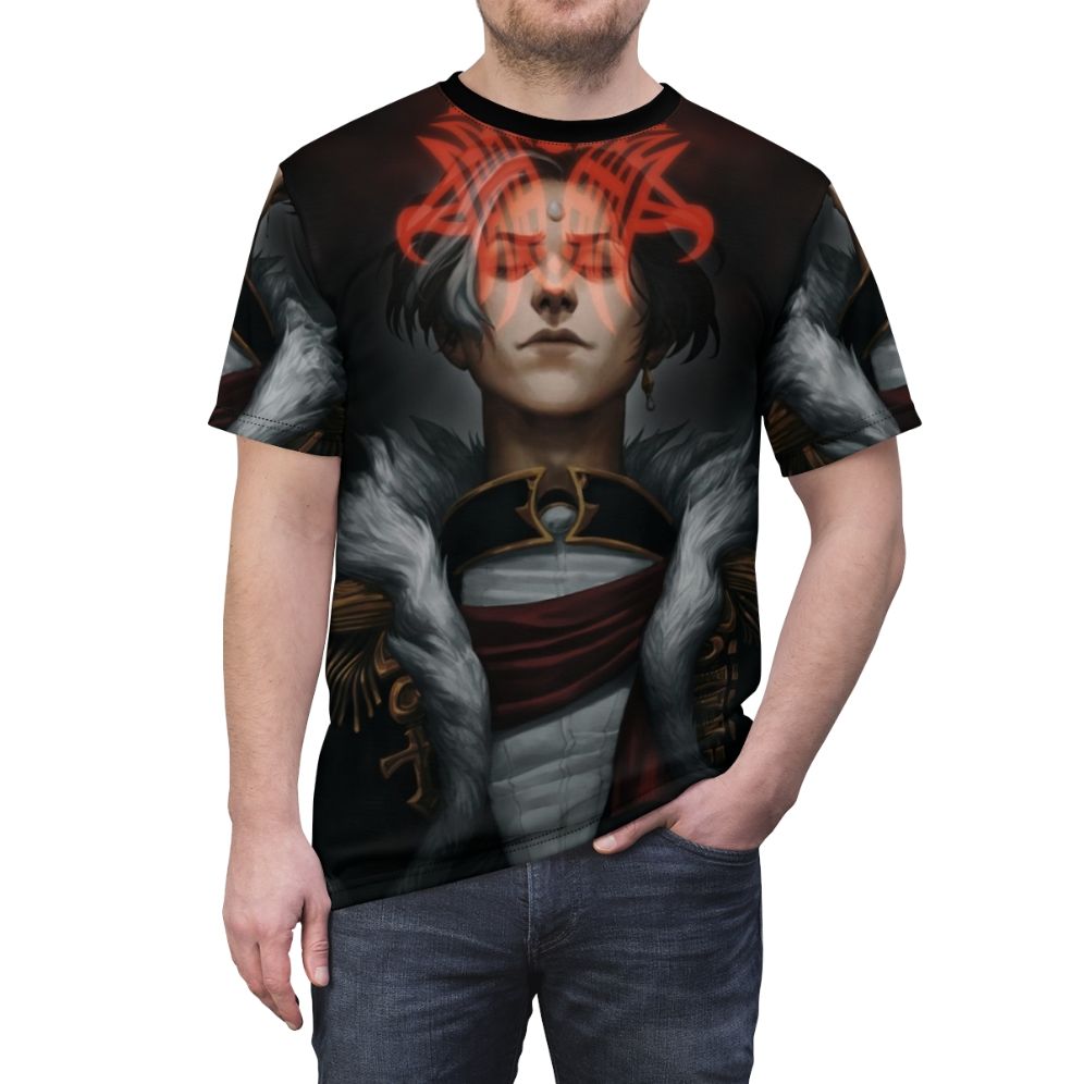 "Ascian Paragon Inspired AOP T-Shirt featuring characters and imagery from the Final Fantasy 14 Shadowbringers expansion" - men front