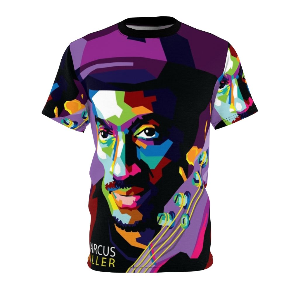 Retro pop art illustration of famous jazz musician Marcus Miller on a high-quality t-shirt