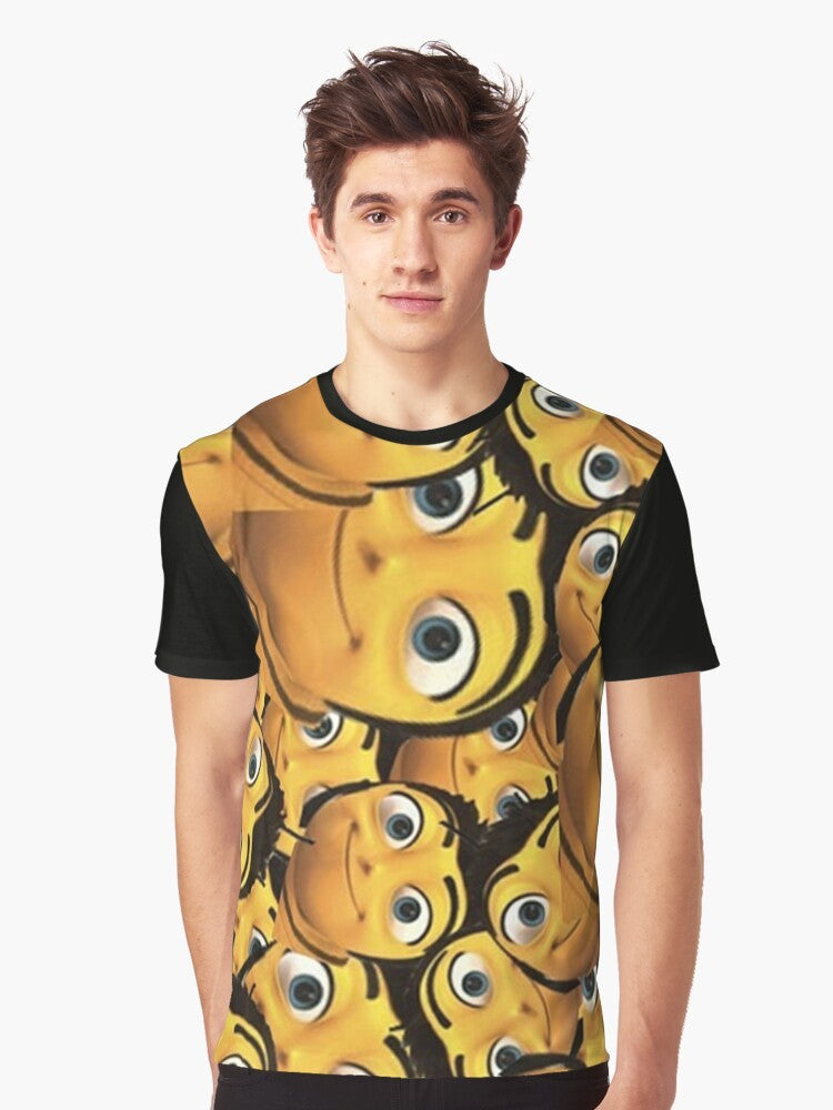 A graphic t-shirt featuring the character Barry Benson from the movie "Bee Movie" with the text "Barry You" and jazz-inspired elements. - Men