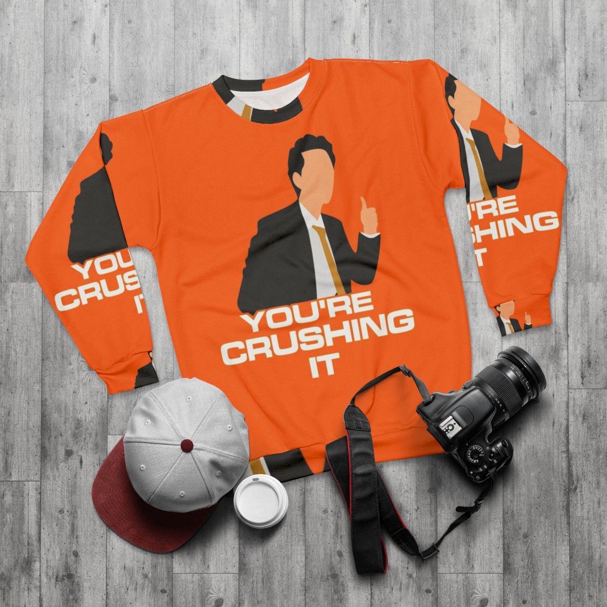 Crushing It Space Force Netflix Sweatshirt featuring characters from the Netflix comedy series - flat lay