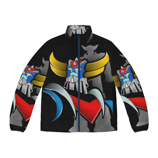 Vintage Goldorak Grendizer Puffer Jacket featuring retro anime mecha design