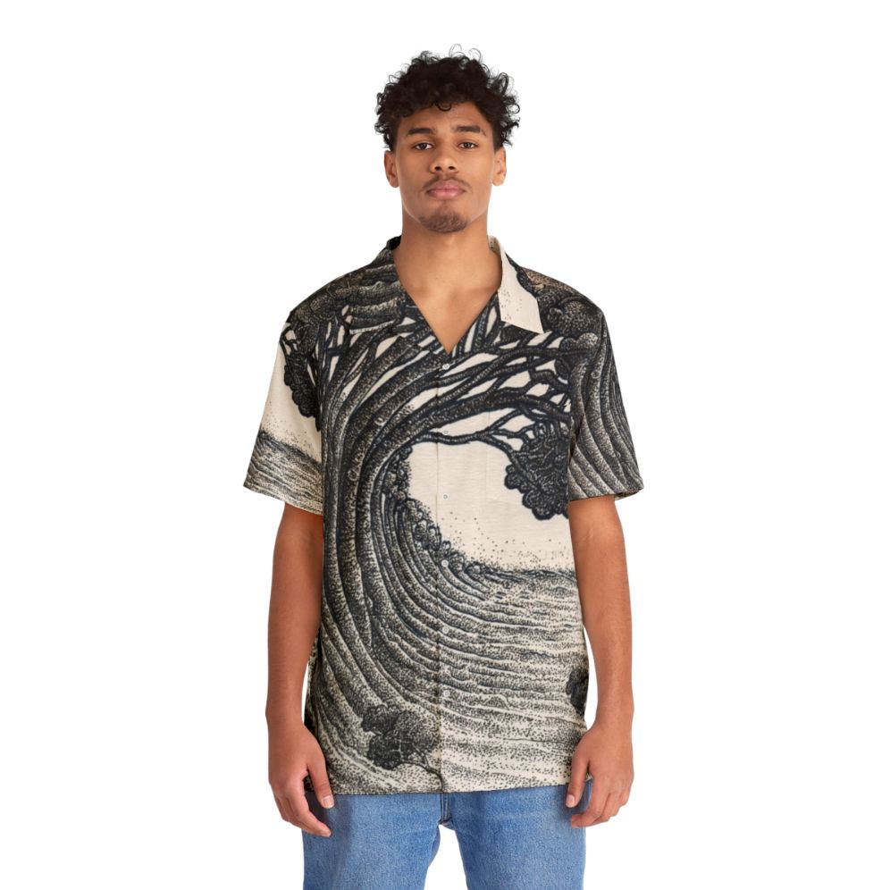 Tree Wave Hawaiian Shirt with nature inspired ink drawing print - People Front