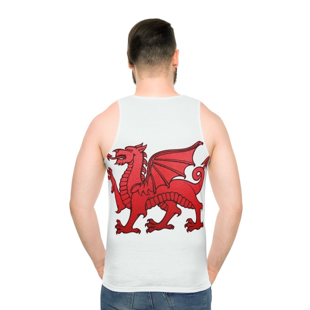 Unisex tank top with Welsh Red Dragon leather texture design - men back