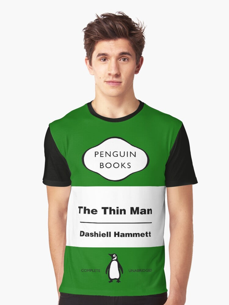 Graphic t-shirt featuring the Penguin Books logo, the title "The Thin Man" by Dashiell Hammett, and references to the musicians Damon Albarn and Blur - Men