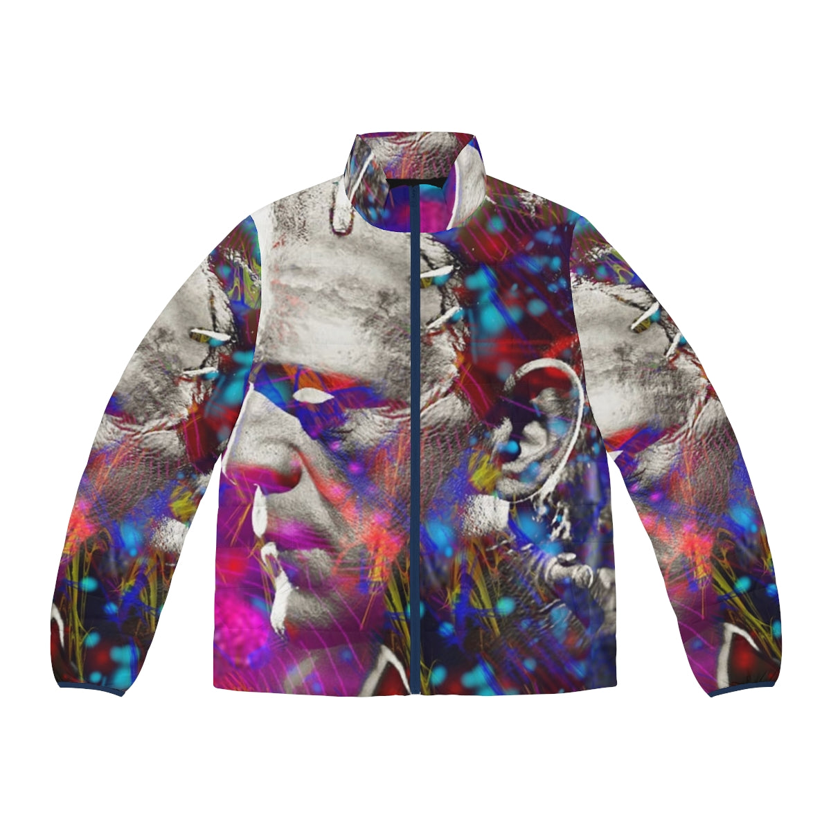 Frankenstein puffer jacket with a graphic monster design