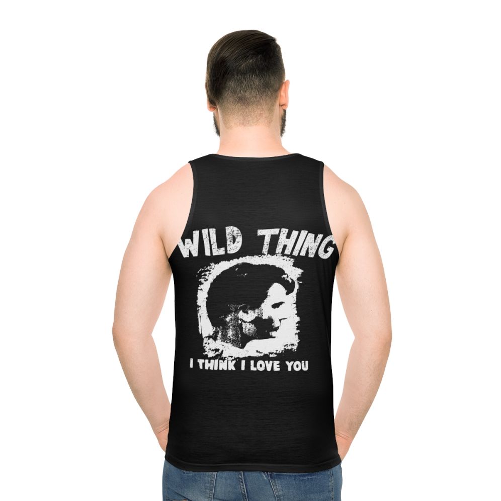 Unisex tank top featuring the iconic 'Wild Thing' character from the 1980s movie Major League - men back