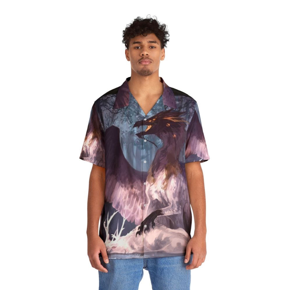 Dark fantasy Hawaiian shirt with mythical creature design - People Front