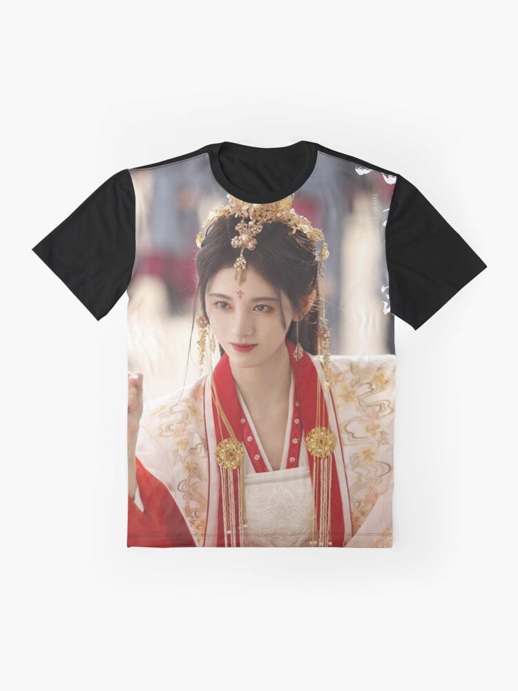 A graphic t-shirt featuring the blooms at Ruyi Pavilion from the Chinese drama series "The Blooms at Ruyi Pavilion". - Flat lay