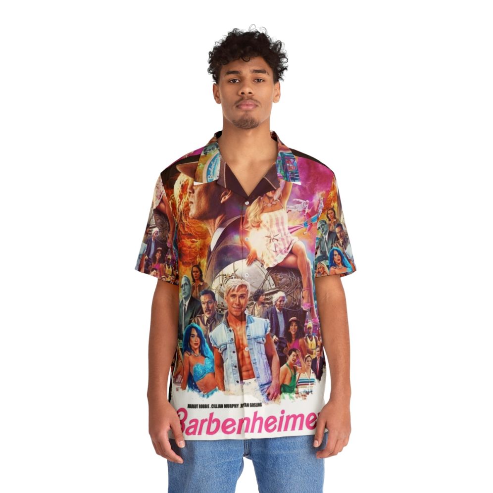 Barbenheimer 2023 Hawaiian Shirt with Retro Tropical Prints and Nuclear Explosion Motifs - People Front