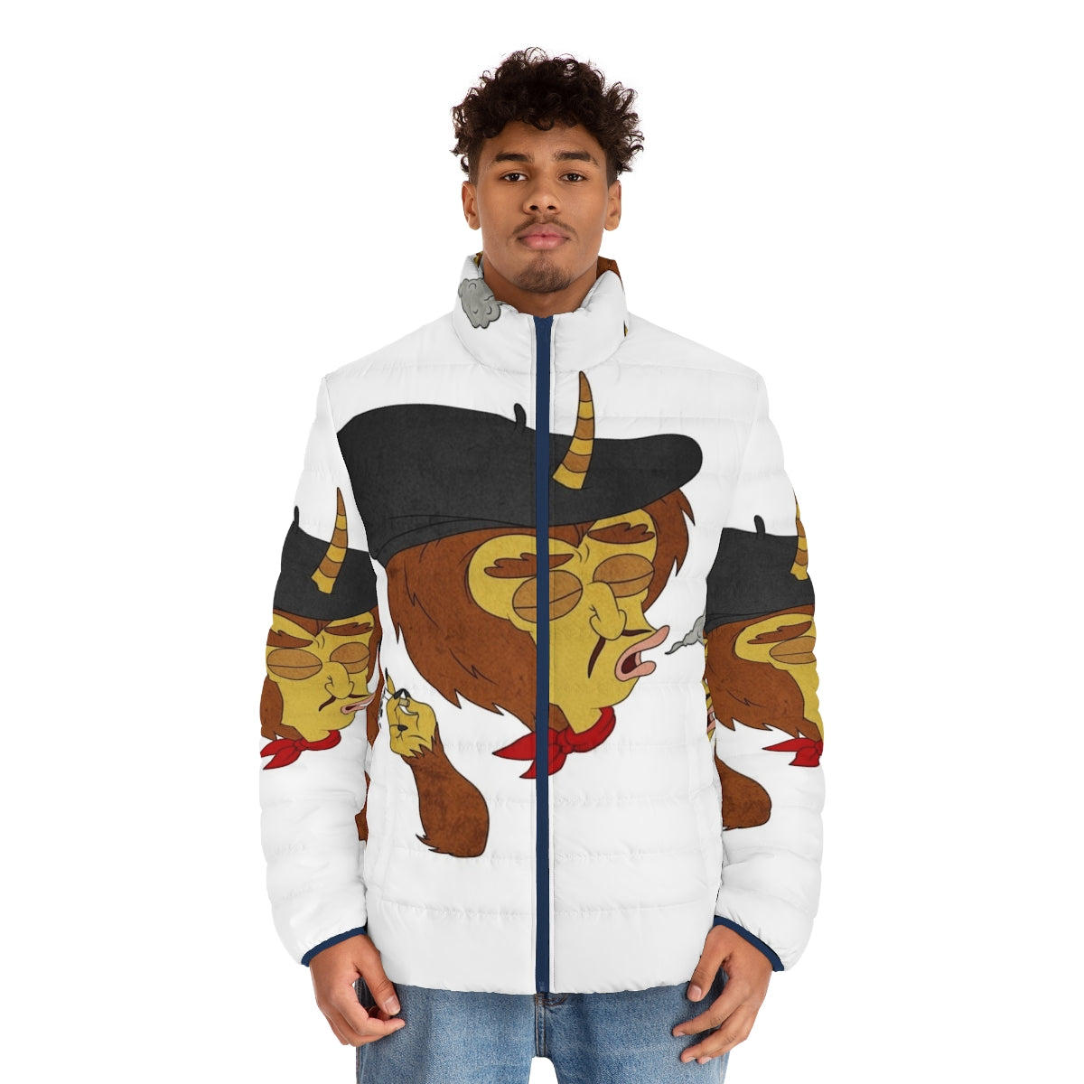 Big Mouth Maury Puffer Jacket, featuring characters from the Netflix series Bigmouth - men front