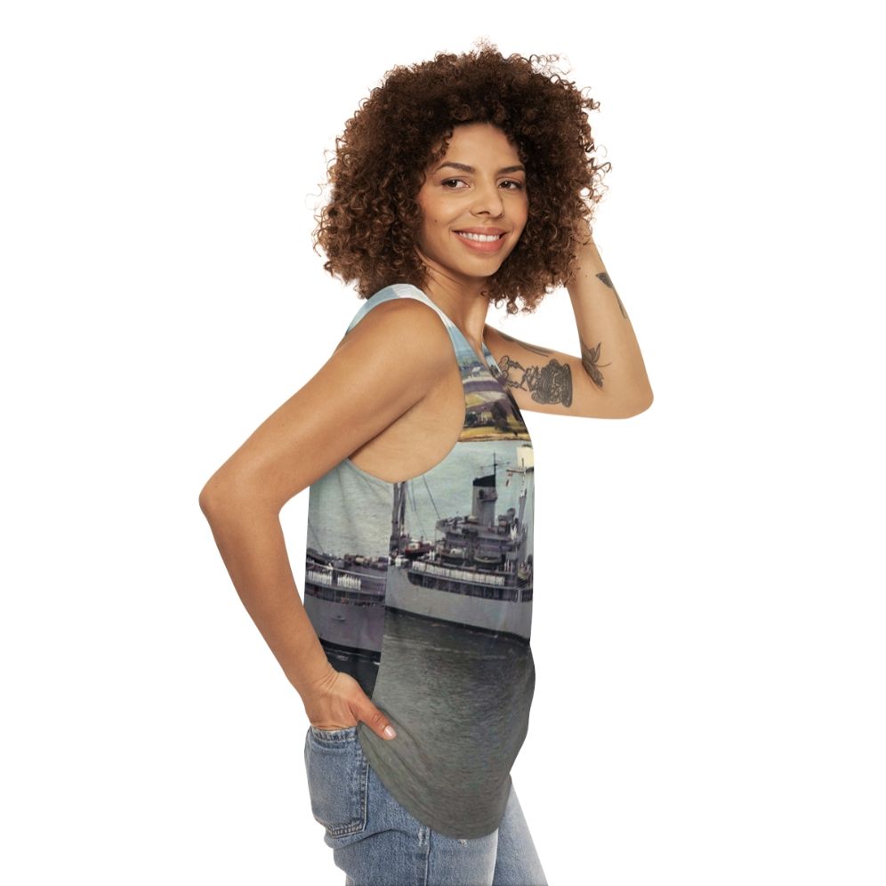 USS Isle Royale AD 29 Unisex Navy Tank Top - women side