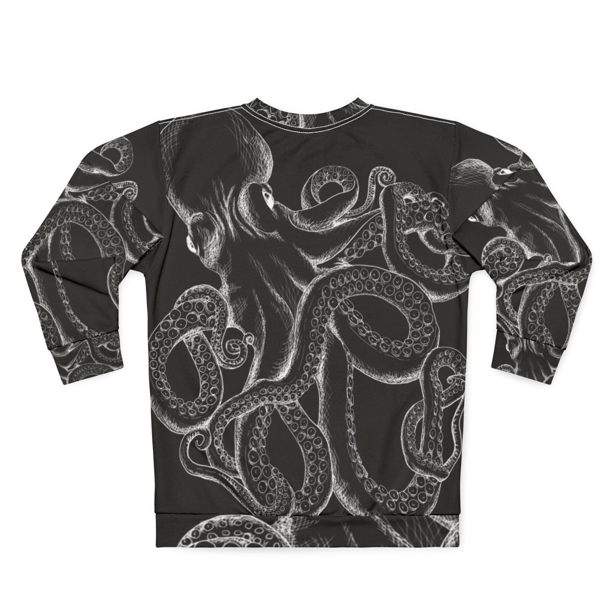 Octopus line art white on black sweatshirt - Back