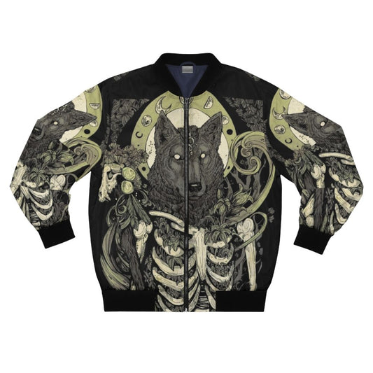 Dark Werewolf Bomber Jacket with Skull and Skeleton Graphics