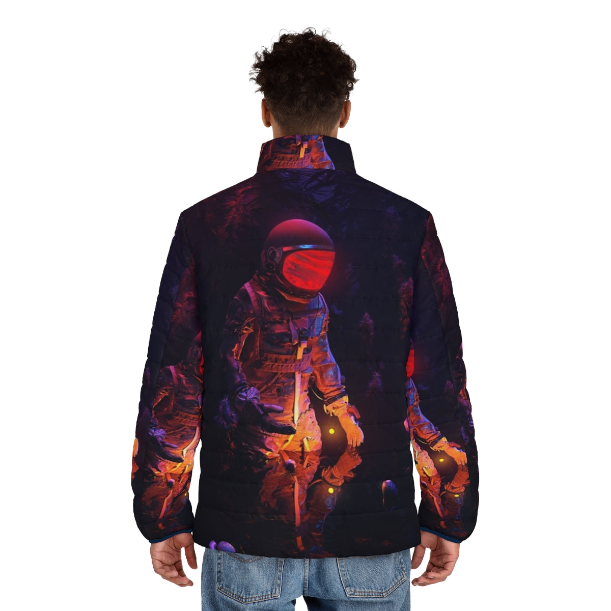 Stellar Spot Puffer Jacket featuring a space-inspired design with surreal patterns and celestial elements - men back