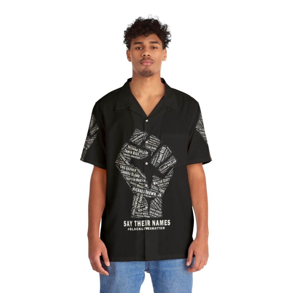 Black Lives Matter Hawaii Shirt with Protest Fist Graphic - People Front