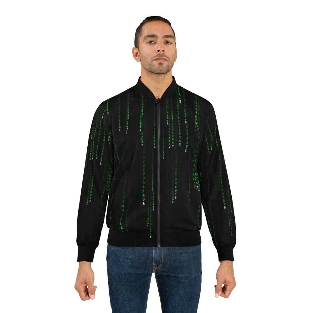 Matrix-inspired coded bomber jacket in green - Lifestyle