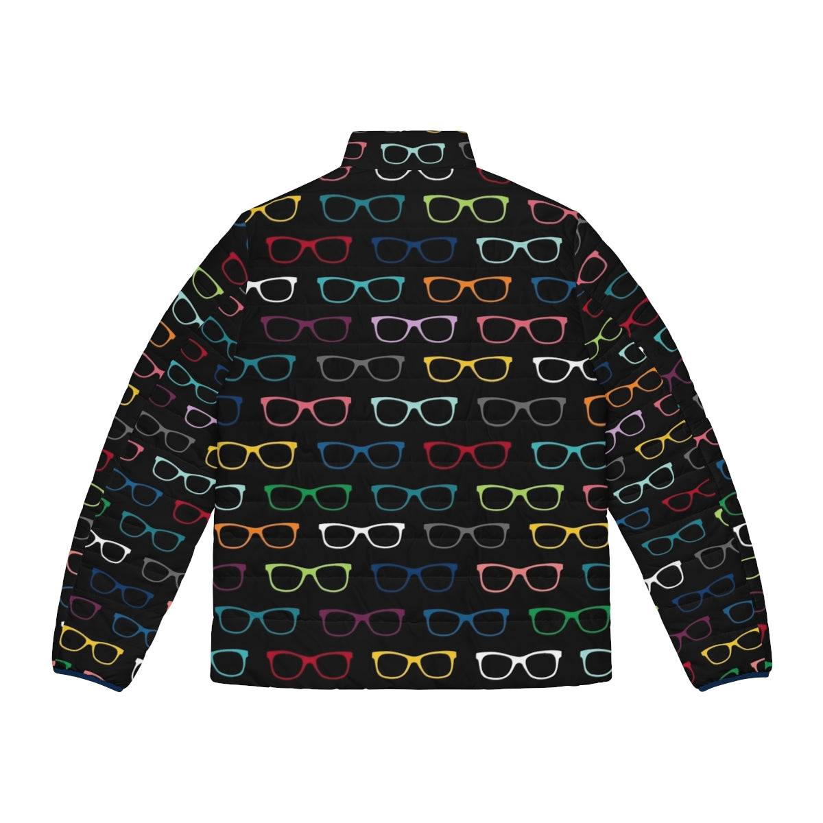 Colorful puffer jacket with hipster eyeglasses pattern - Back