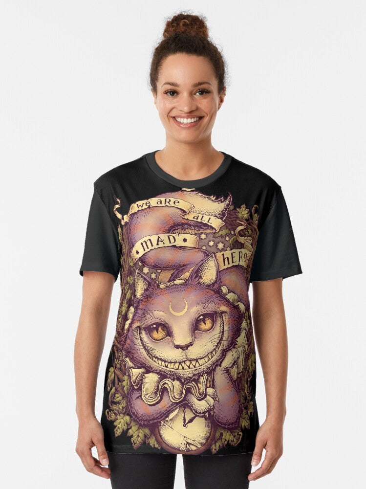 Cheshire Cat Graphic T-Shirt - Alice in Wonderland Inspired Retro Design - Women