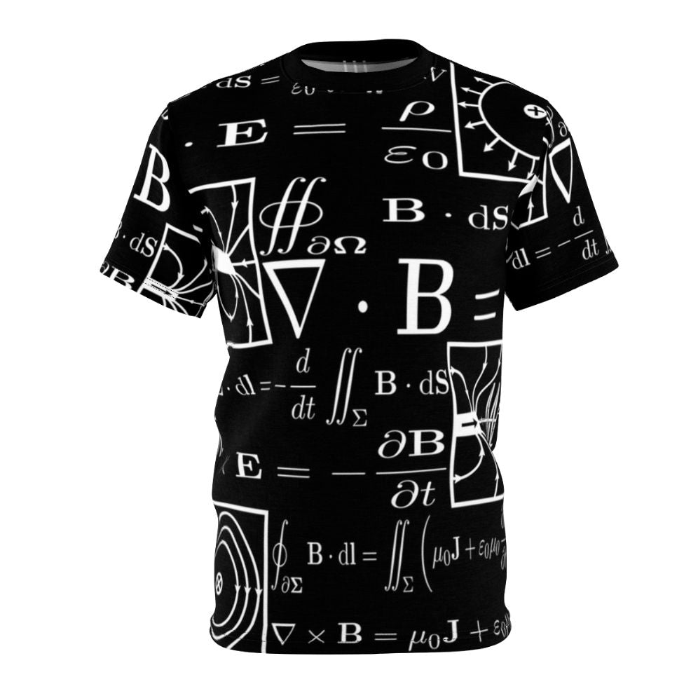 Maxwell's Equations science t-shirt featuring mathematical and physics icons