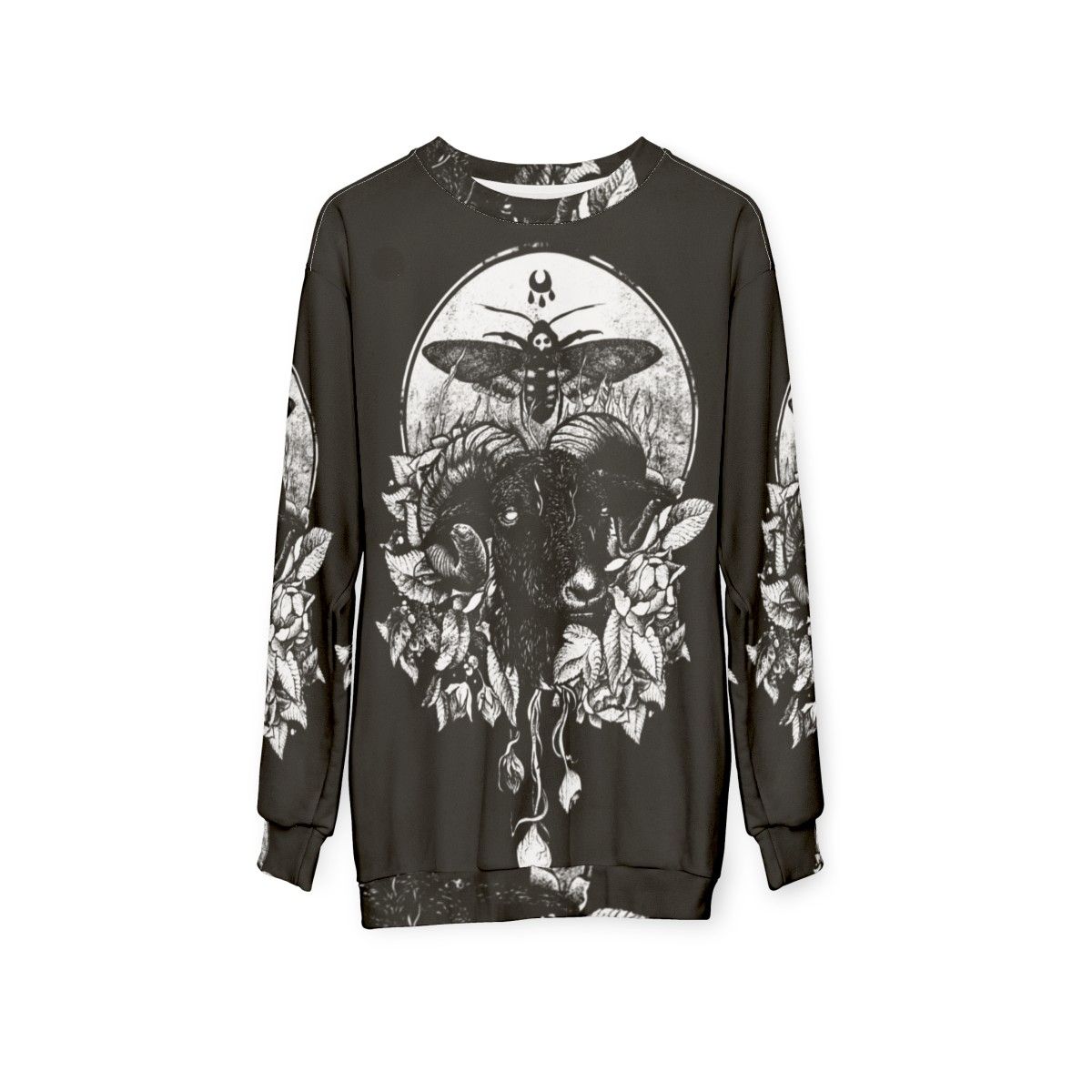 Gothic occult sweatshirt with dark nature and death metal inspired design - hanging