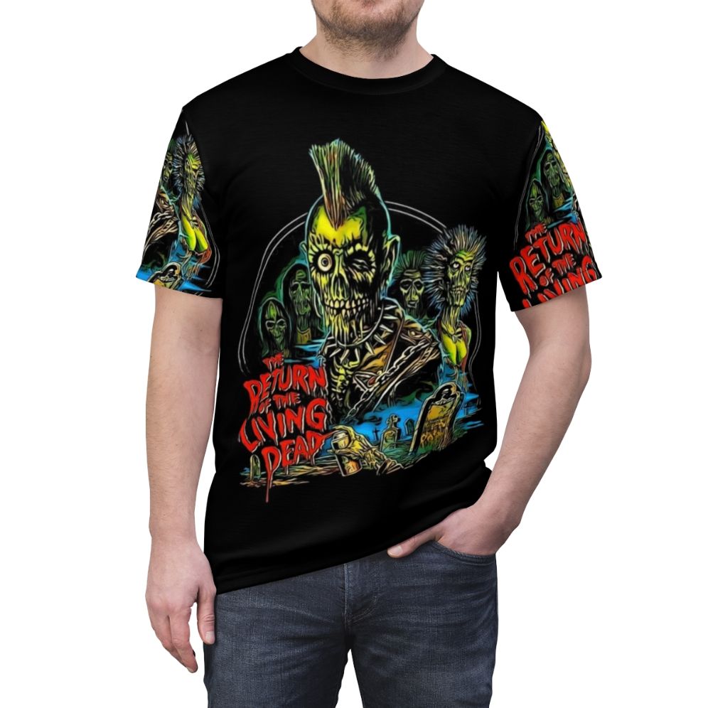 Retro-style t-shirt with Return of the Living Dead Tarman poster art design - men front