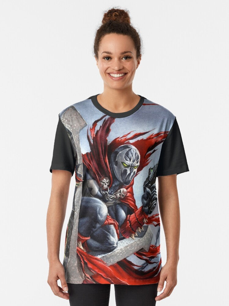 Spawn fanart graphic t-shirt featuring the character Spawn on a cross design - Women