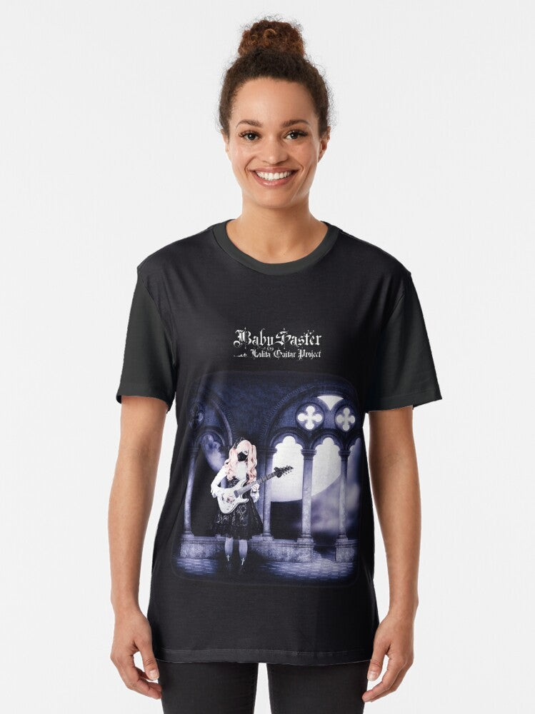 Graphic t-shirt featuring a gothic lolita style youtuber and guitarist - Women